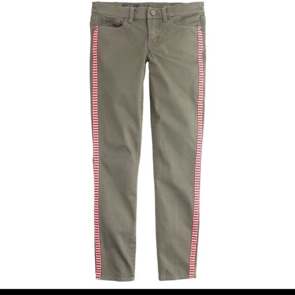 J. Crew "Toothpick Ankle" Army Green Jeans w/Tux Stripe sz.24 MSRP $128 - Picture 2 of 6